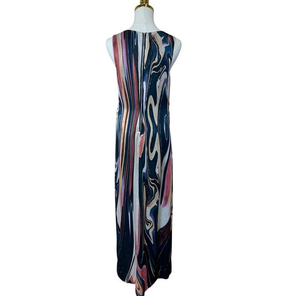 Derek Lam Blue Watercolor Maxi Dress Size 8 A-line Satin Vacation Designer $650 - Picture 12 of 16